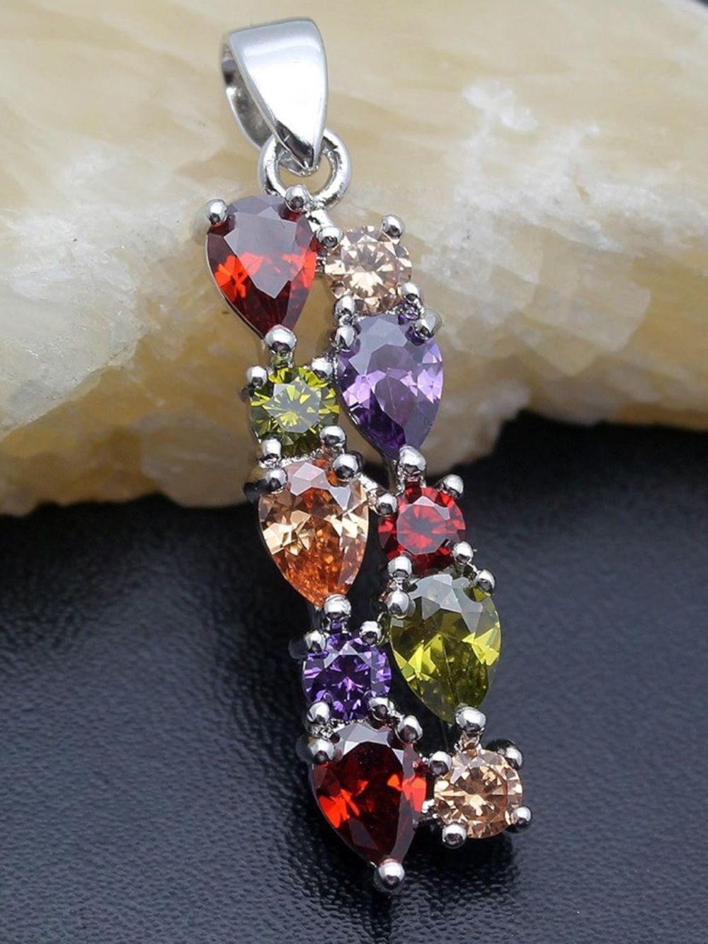 🆕New Multi-Color Gemstone Necklace-Sterling Silver Plated - Picture 3 of 10